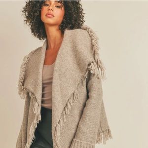 Sage the Label Eternal Fringed Cardi Sweater Taupe Size Medium NWOT